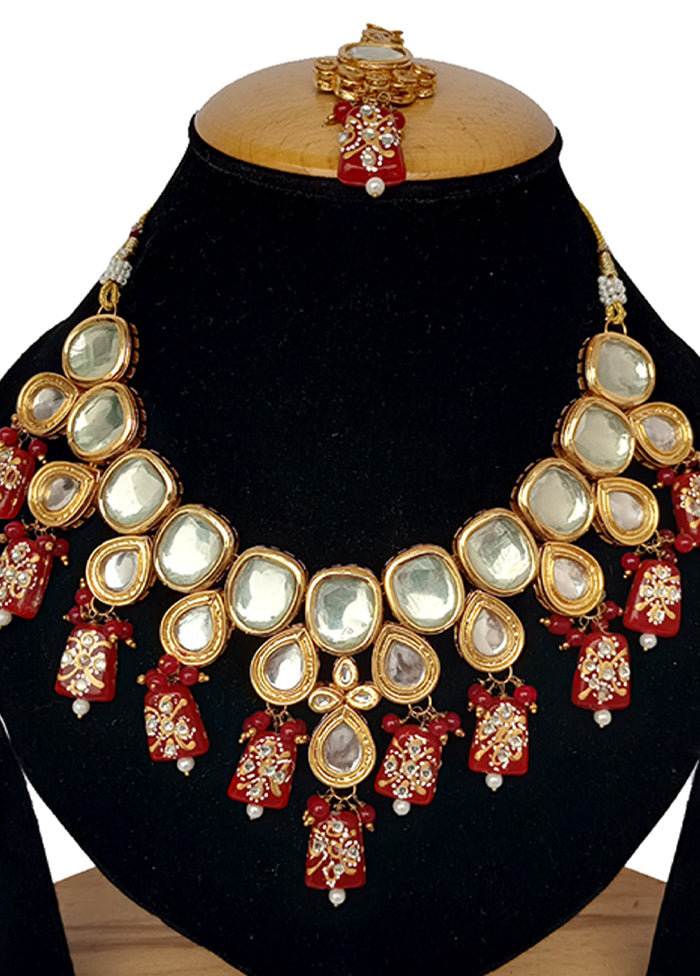 Red Kundan Jewellery Set With Mangtika