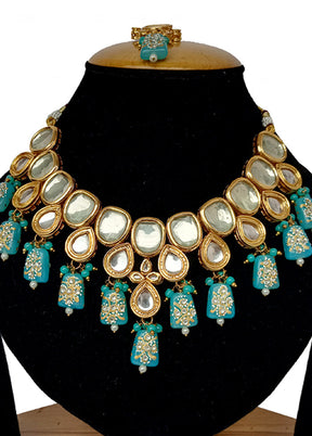 Sky Blue Kundan Jewellery Set With Mangtika