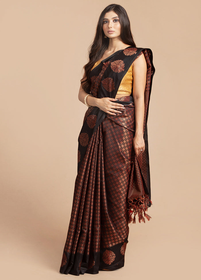 Black Dupion Silk Saree With Blouse Piece