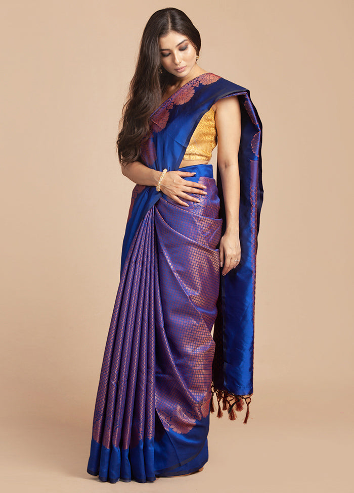 Blue Dupion Silk Saree With Blouse Piece