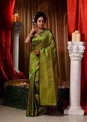 Mehendi Dupion Silk Saree With Blouse Piece