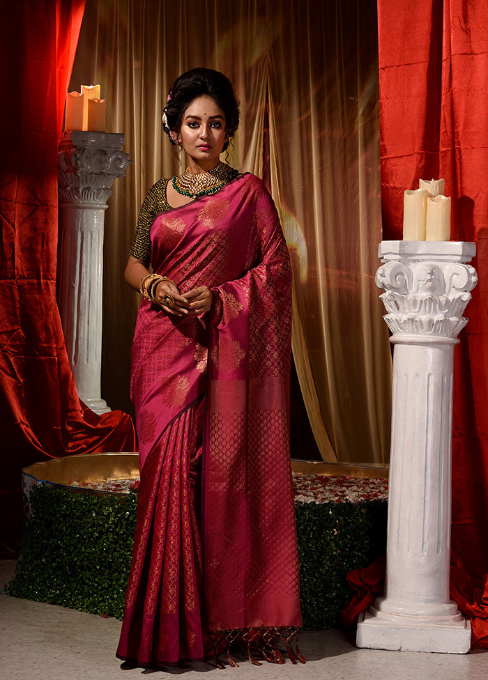 Dark Pink Dupion Silk Saree With Blouse Piece