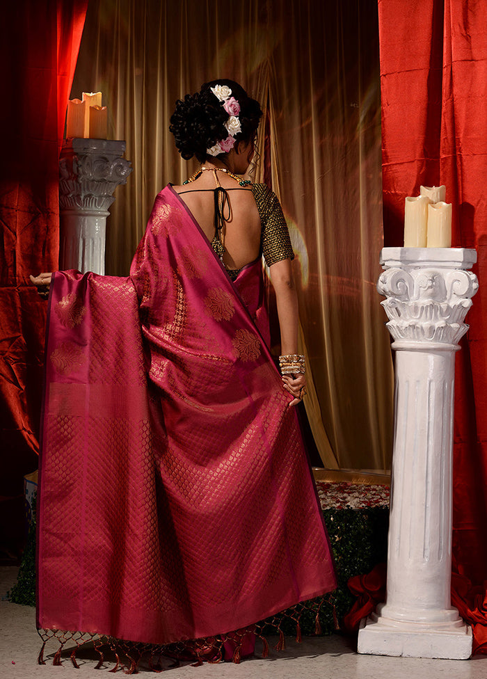 Dark Pink Dupion Silk Saree With Blouse Piece