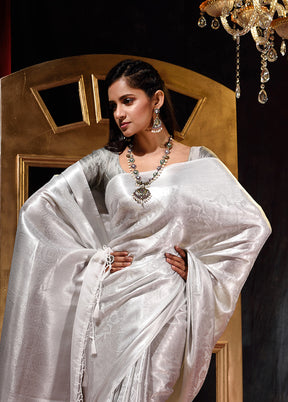 Off White Dupion Silk Saree With Blouse Piece