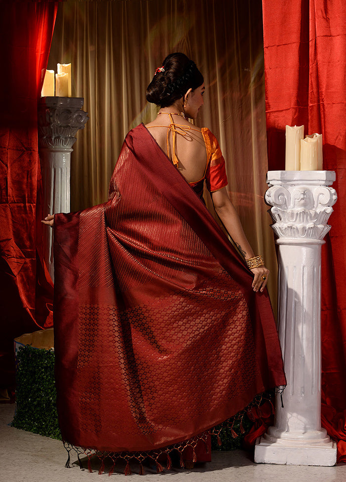 Maroon Dupion Silk Saree With Blouse Piece