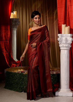 Maroon Dupion Silk Saree With Blouse Piece