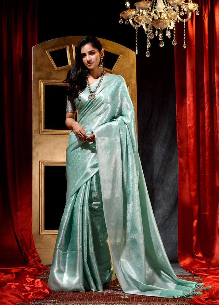 Sea Green Dupion Silk Saree With Blouse Piece