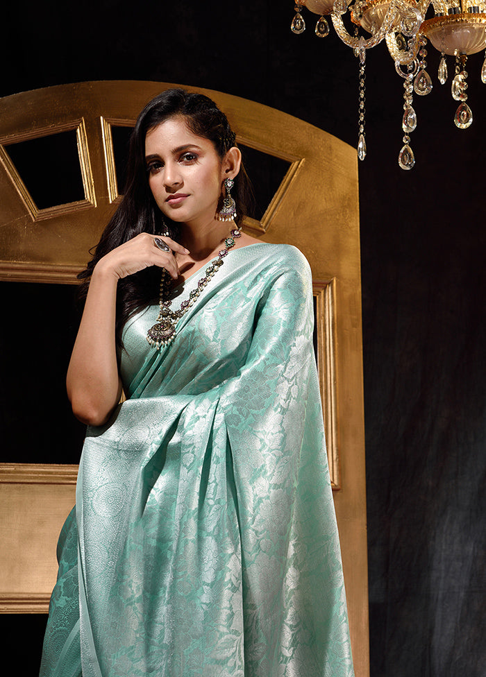 Sea Green Dupion Silk Saree With Blouse Piece