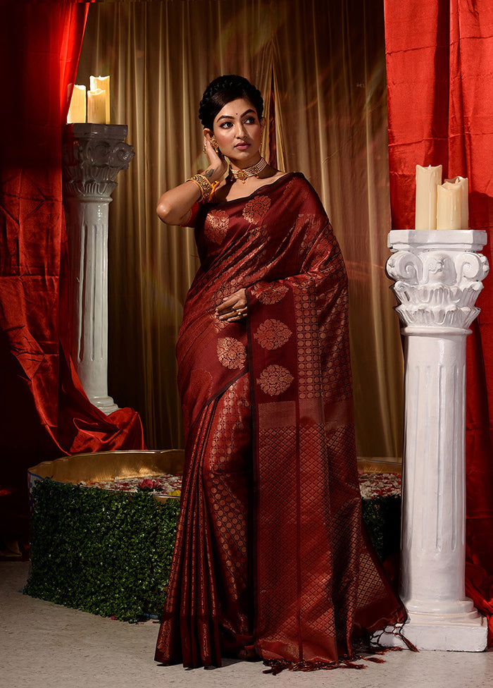 Maroon Dupion Silk Saree With Blouse Piece