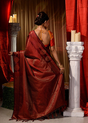 Maroon Dupion Silk Saree With Blouse Piece