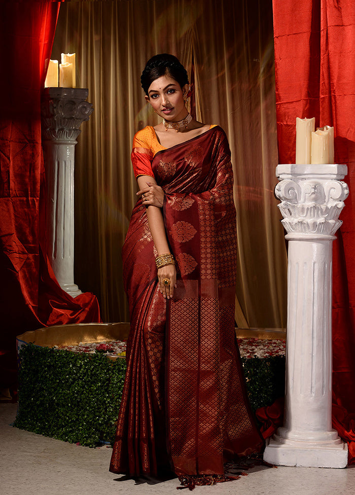 Maroon Dupion Silk Saree With Blouse Piece