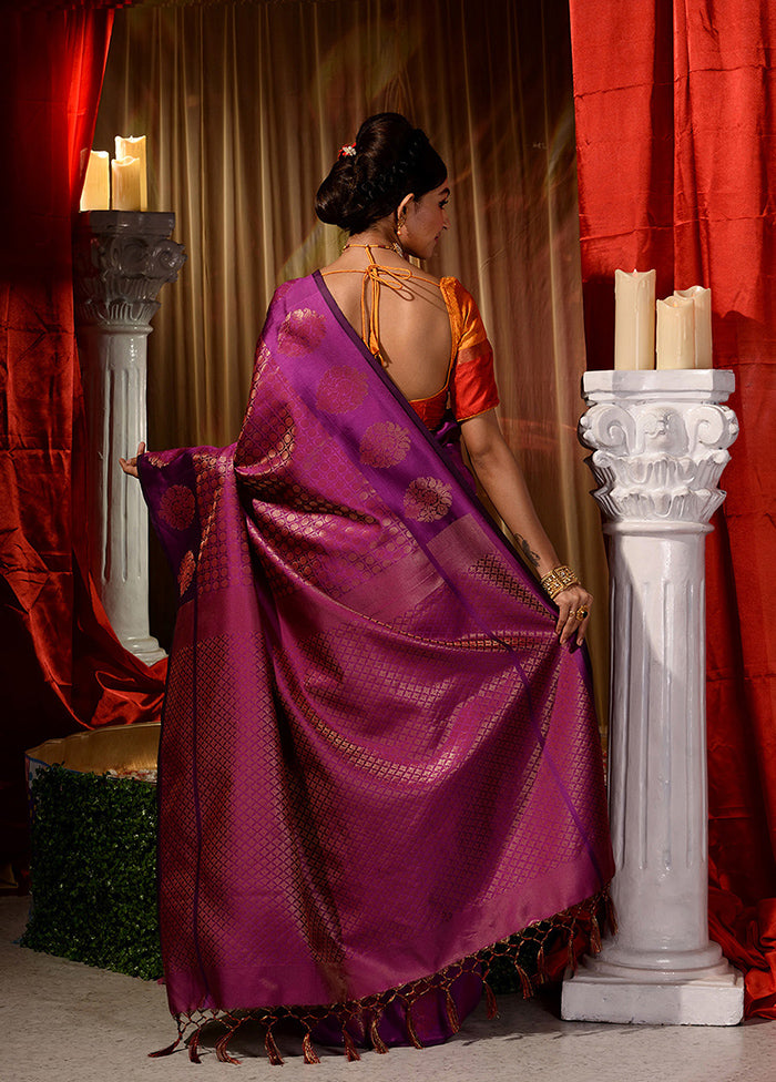 Purple Dupion Silk Saree With Blouse Piece