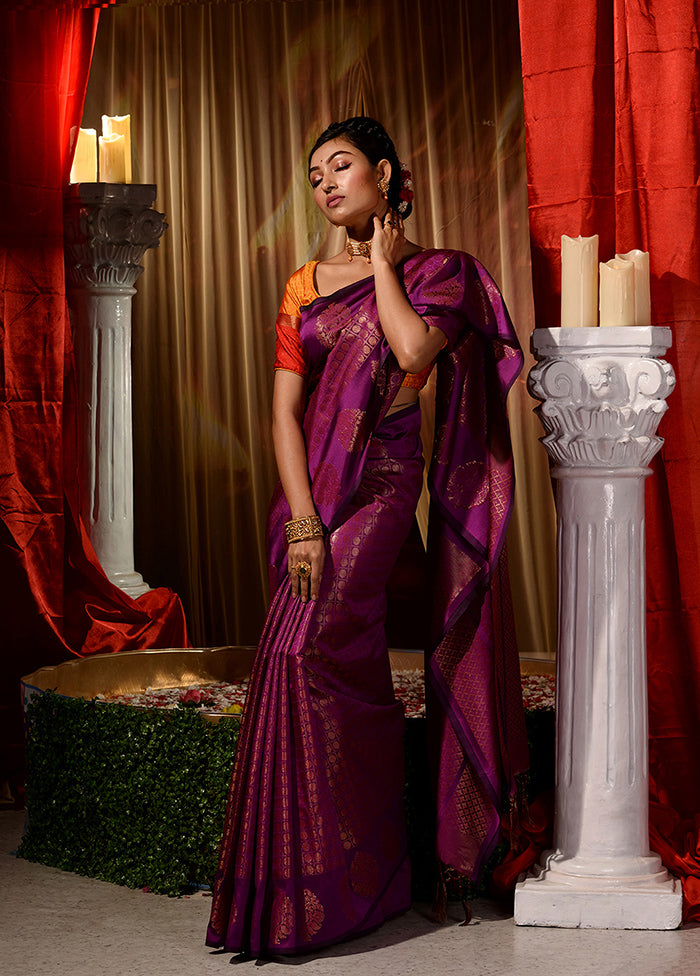 Purple Dupion Silk Saree With Blouse Piece