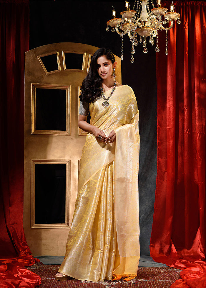 Yellow Dupion Silk Saree With Blouse Piece