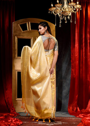 Yellow Dupion Silk Saree With Blouse Piece