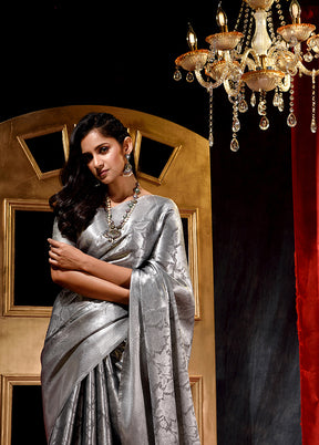 Grey Dupion Silk Saree With Blouse Piece