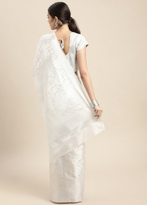 White Dupion Silk Saree With Blouse Piece