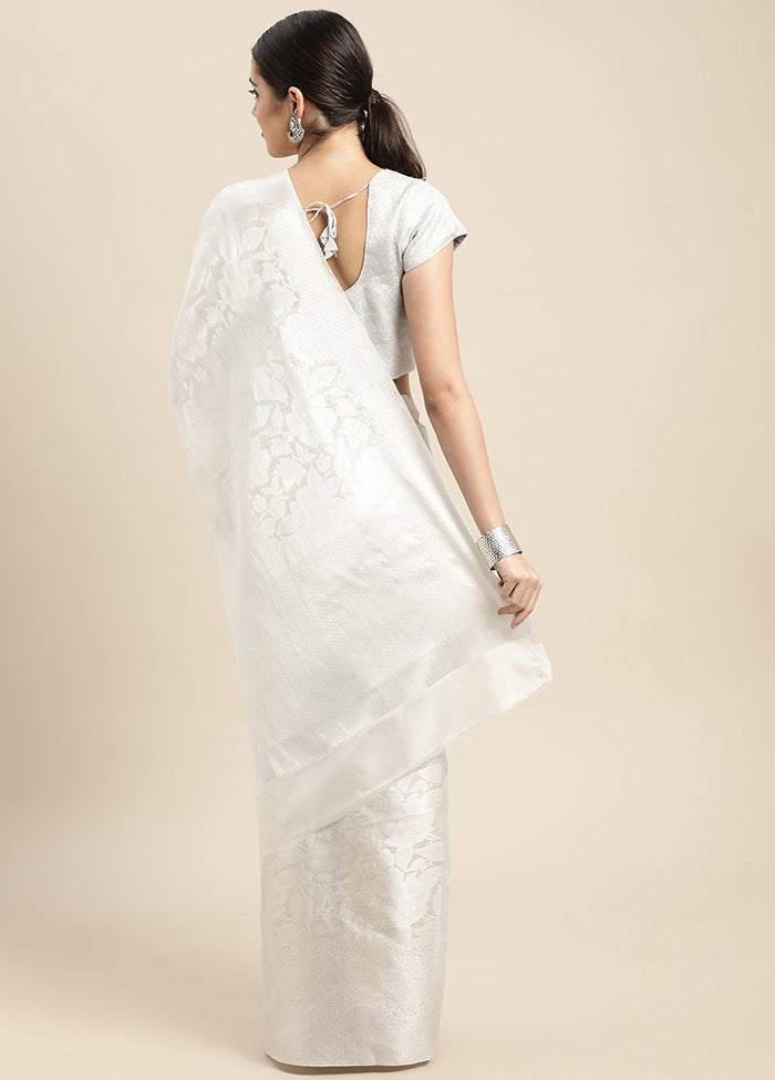 White Dupion Silk Saree With Blouse Piece