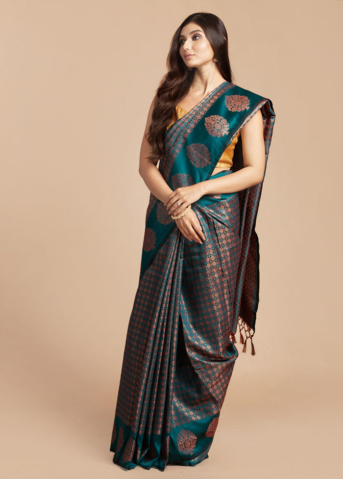 Teal Dupion Silk Saree With Blouse Piece