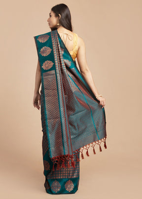 Teal Dupion Silk Saree With Blouse Piece