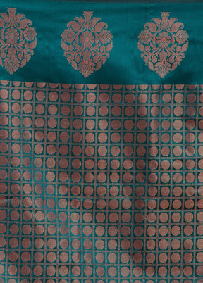 Teal Dupion Silk Saree With Blouse Piece