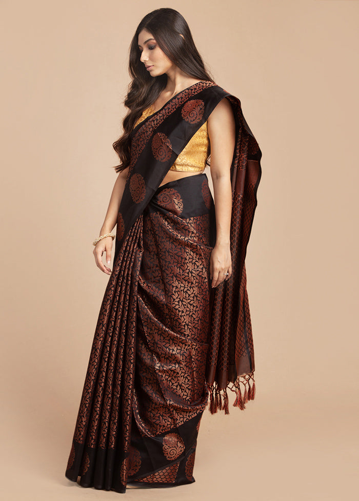 Black Dupion Silk Saree With Blouse Piece