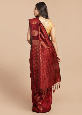 Maroon Dupion Silk Saree With Blouse Piece