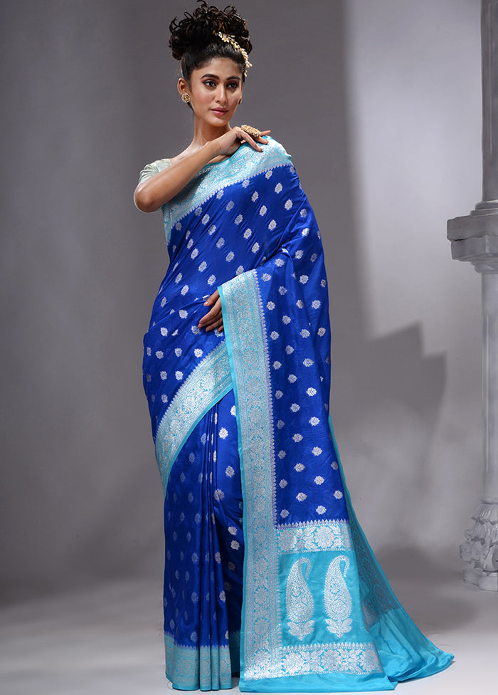 Blue Spun Silk Saree With Blouse Piece