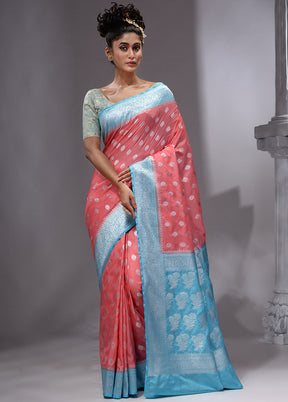 Peach Spun Silk Saree With Blouse Piece