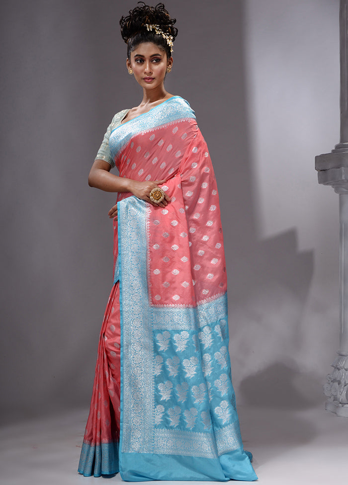 Peach Spun Silk Saree With Blouse Piece