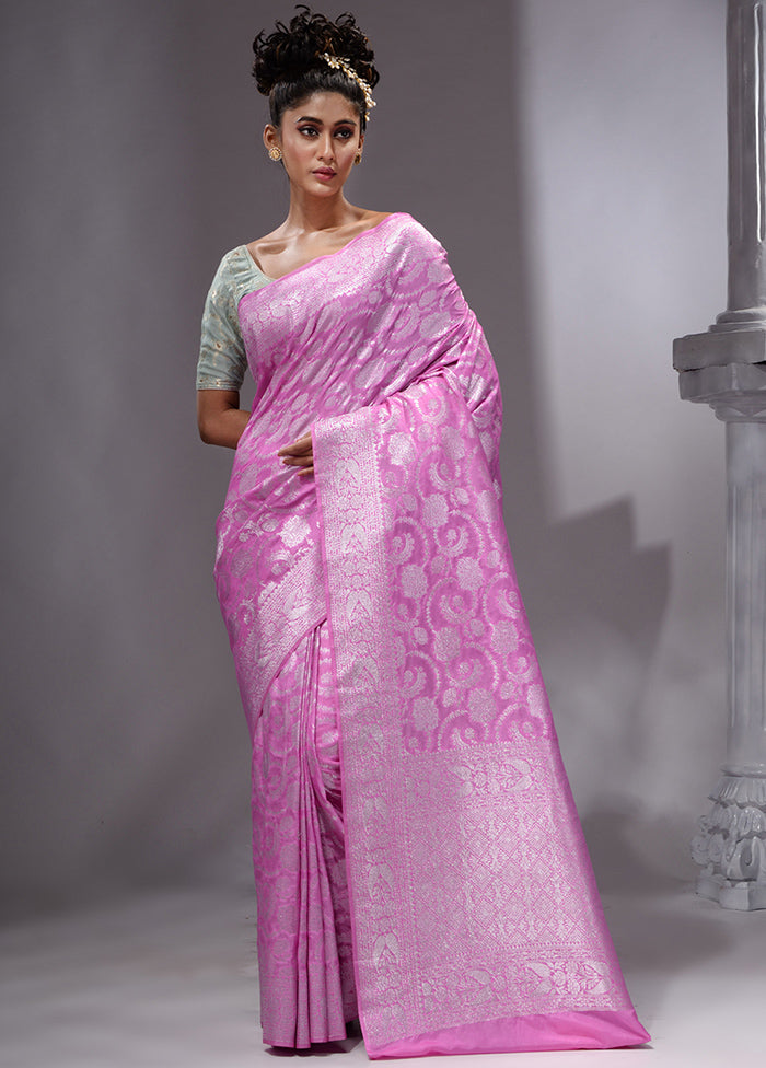 Pink Spun Silk Saree With Blouse Piece