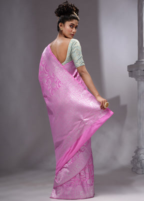 Pink Spun Silk Saree With Blouse Piece