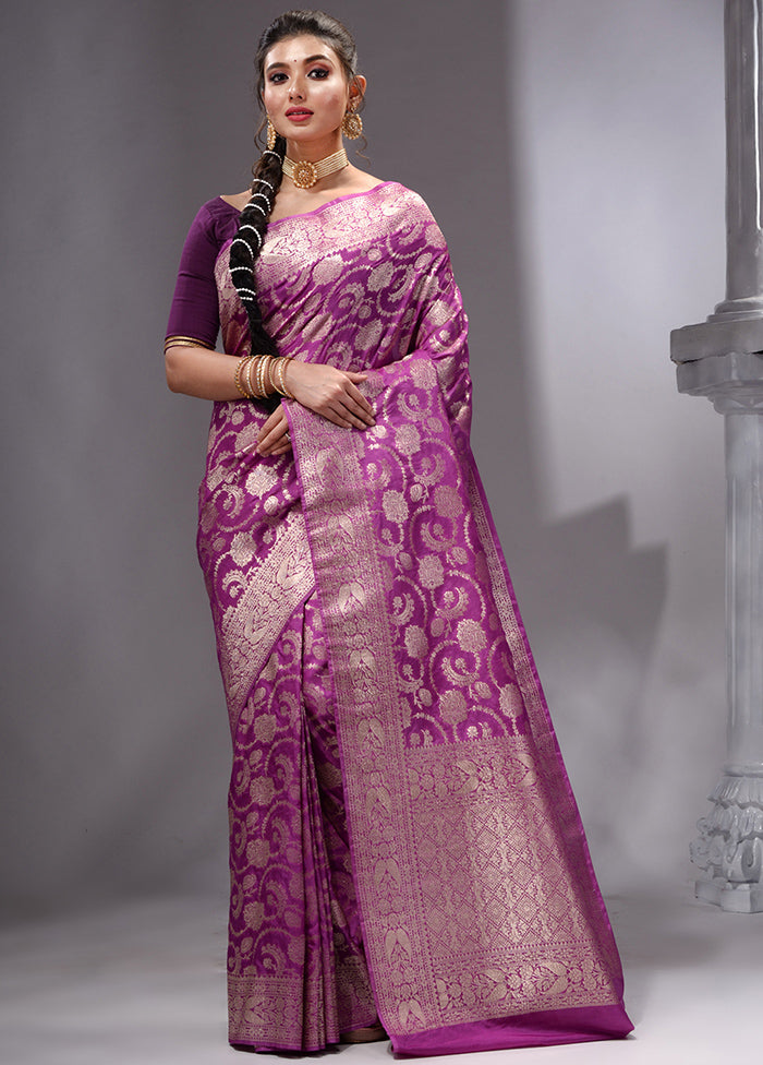 Purple Spun Silk Saree With Blouse Piece