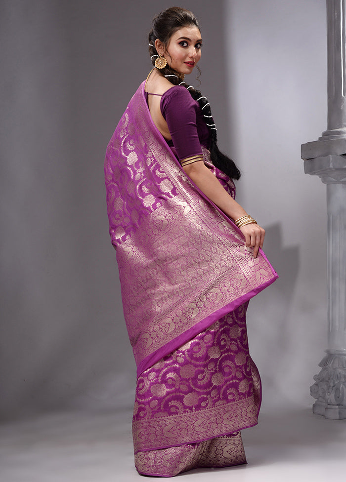 Purple Spun Silk Saree With Blouse Piece