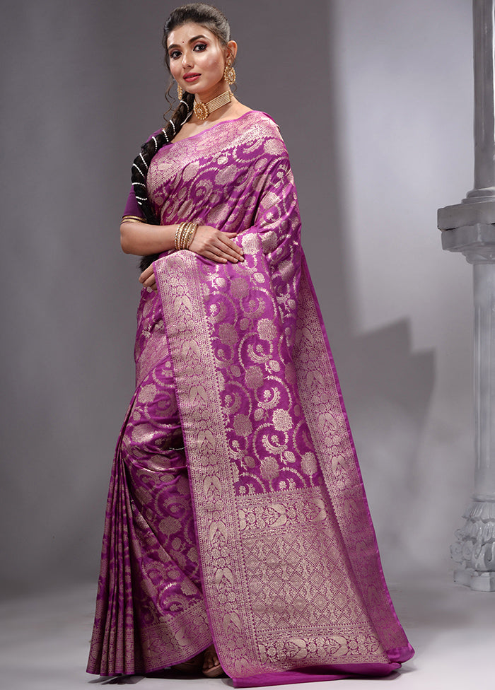 Purple Spun Silk Saree With Blouse Piece