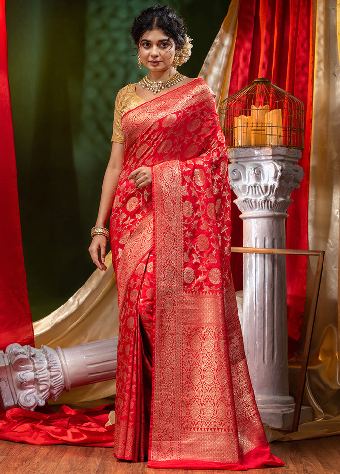 Red Spun Silk Saree With Blouse Piece