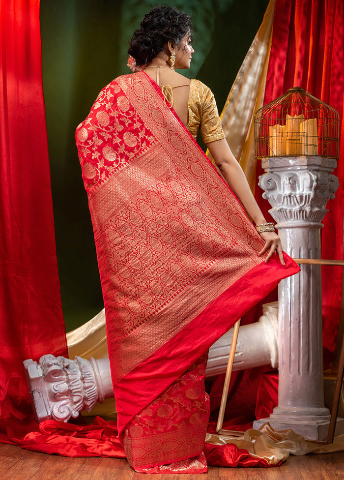 Red Spun Silk Saree With Blouse Piece