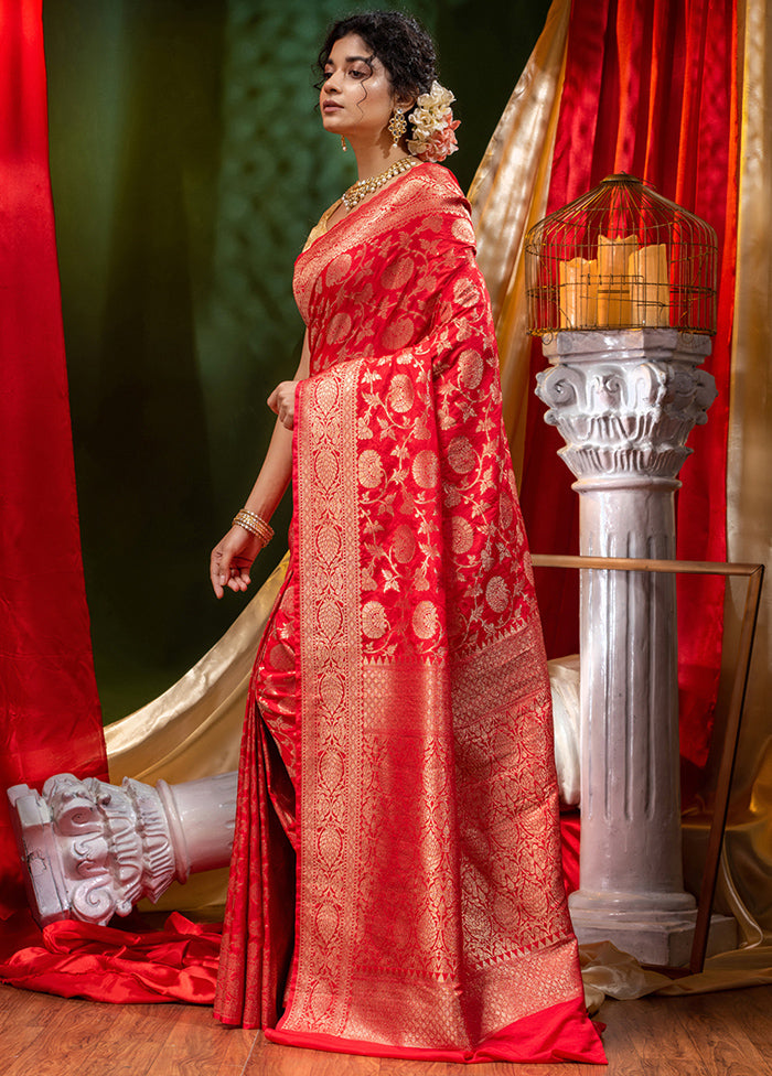 Red Spun Silk Saree With Blouse Piece