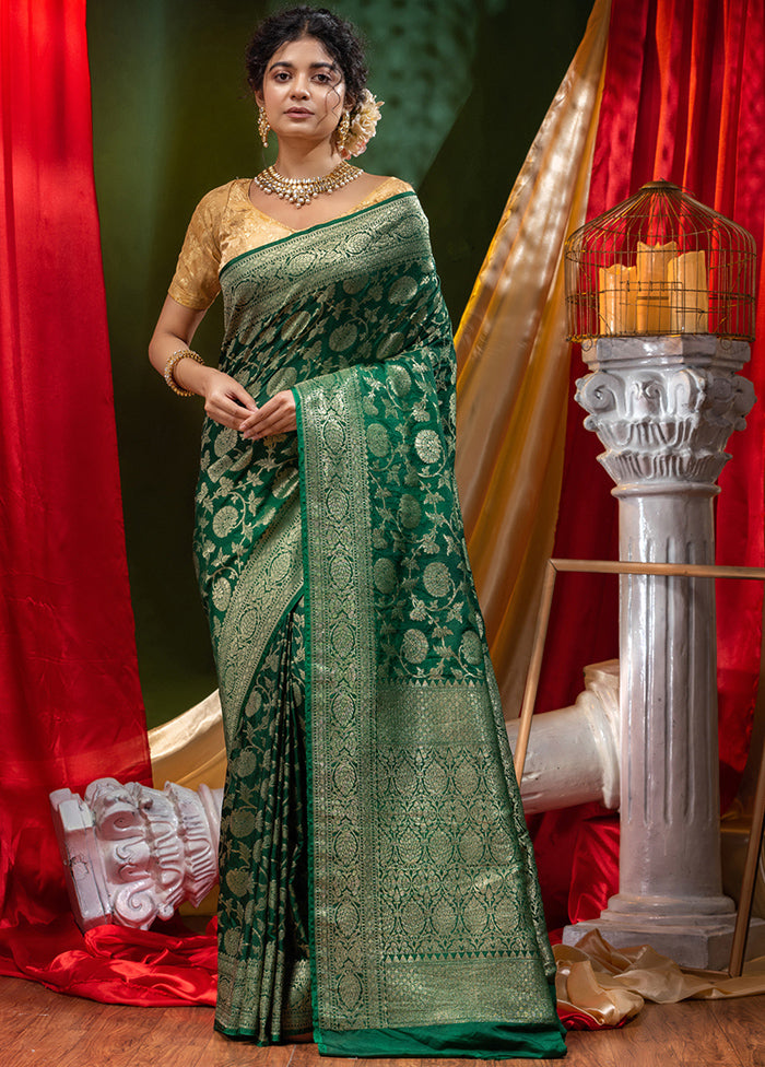 Green Spun Silk Saree With Blouse Piece