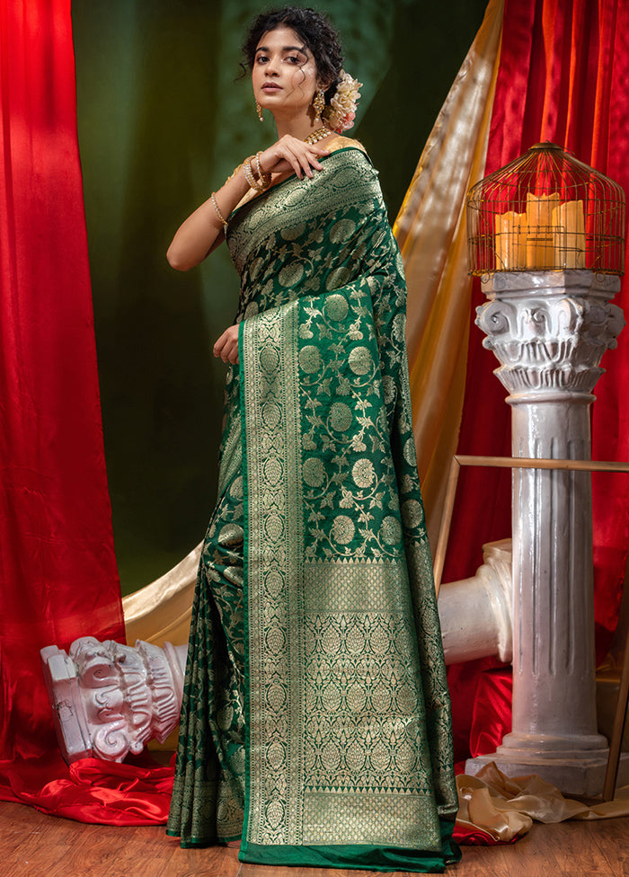 Green Spun Silk Saree With Blouse Piece