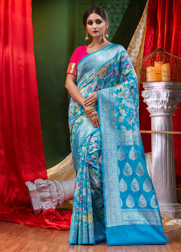 Blue Spun Silk Saree With Blouse Piece