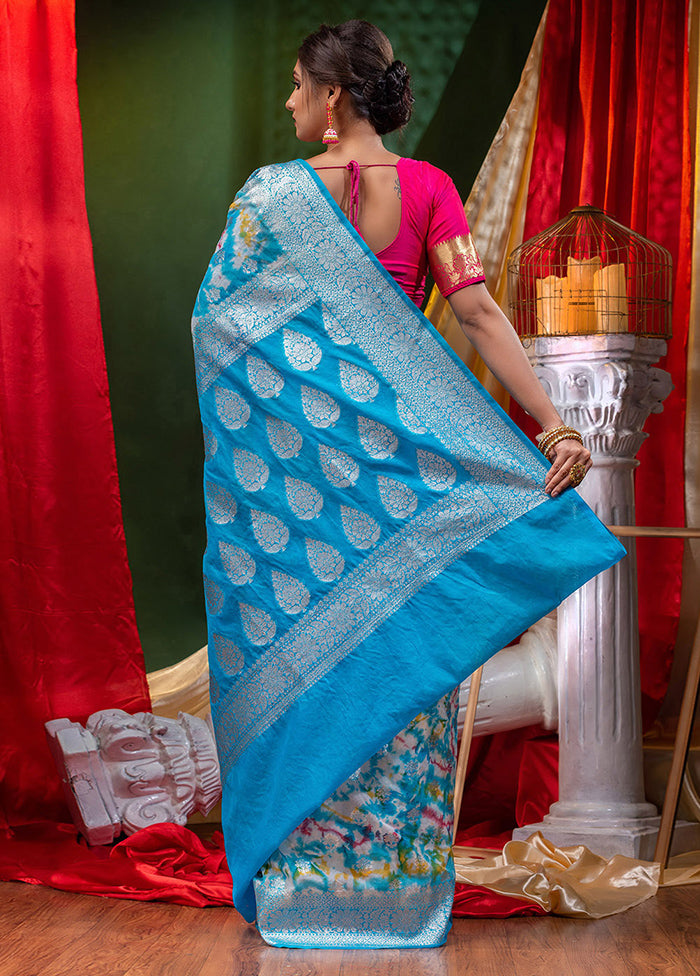 Blue Spun Silk Saree With Blouse Piece