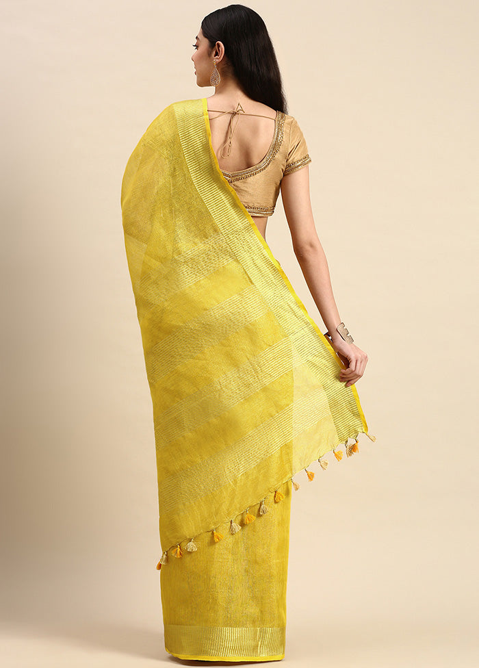 Gold Linen Silk Saree With Blouse Piece