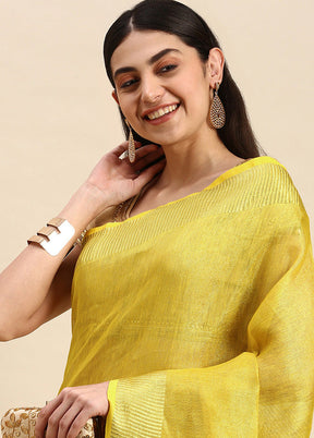 Gold Linen Silk Saree With Blouse Piece