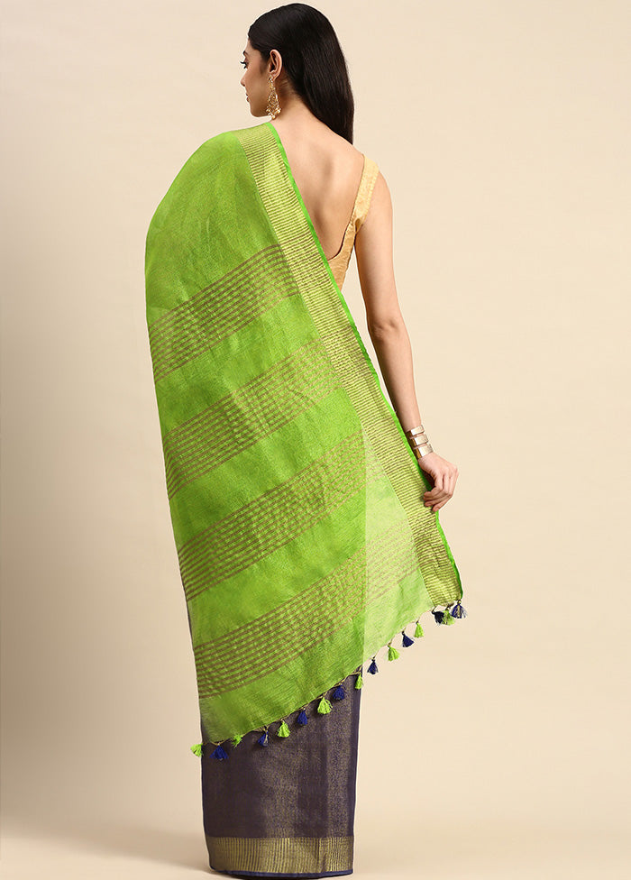 Green Linen Silk Saree With Blouse Piece