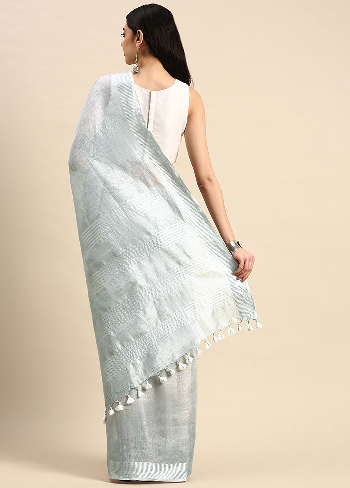 Silver Linen Silk Saree With Blouse Piece