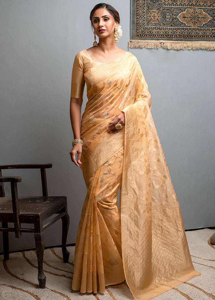 Light Orange Spun Silk Saree With Blouse Piece