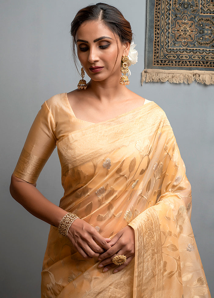 Light Orange Spun Silk Saree With Blouse Piece