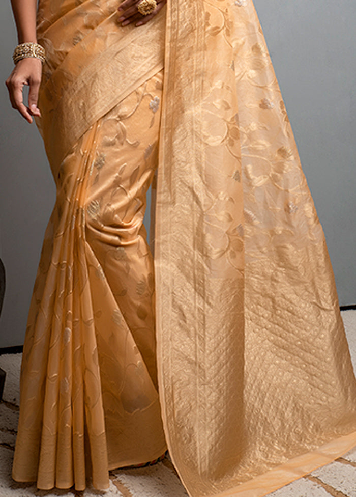 Light Orange Spun Silk Saree With Blouse Piece