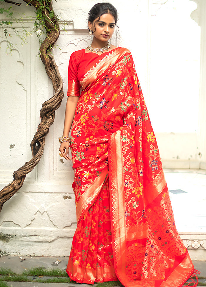 Red Spun Silk Saree With Blouse Piece